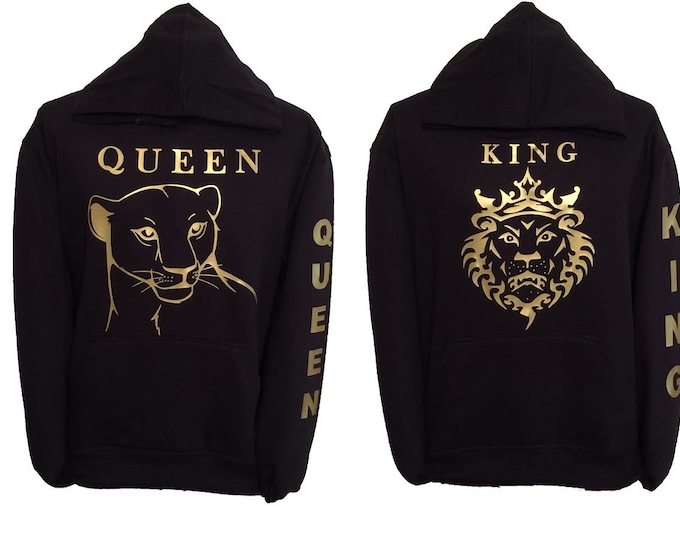 King and Queen Hoodie Matching Hoodies Shiny Gold Design Etsy