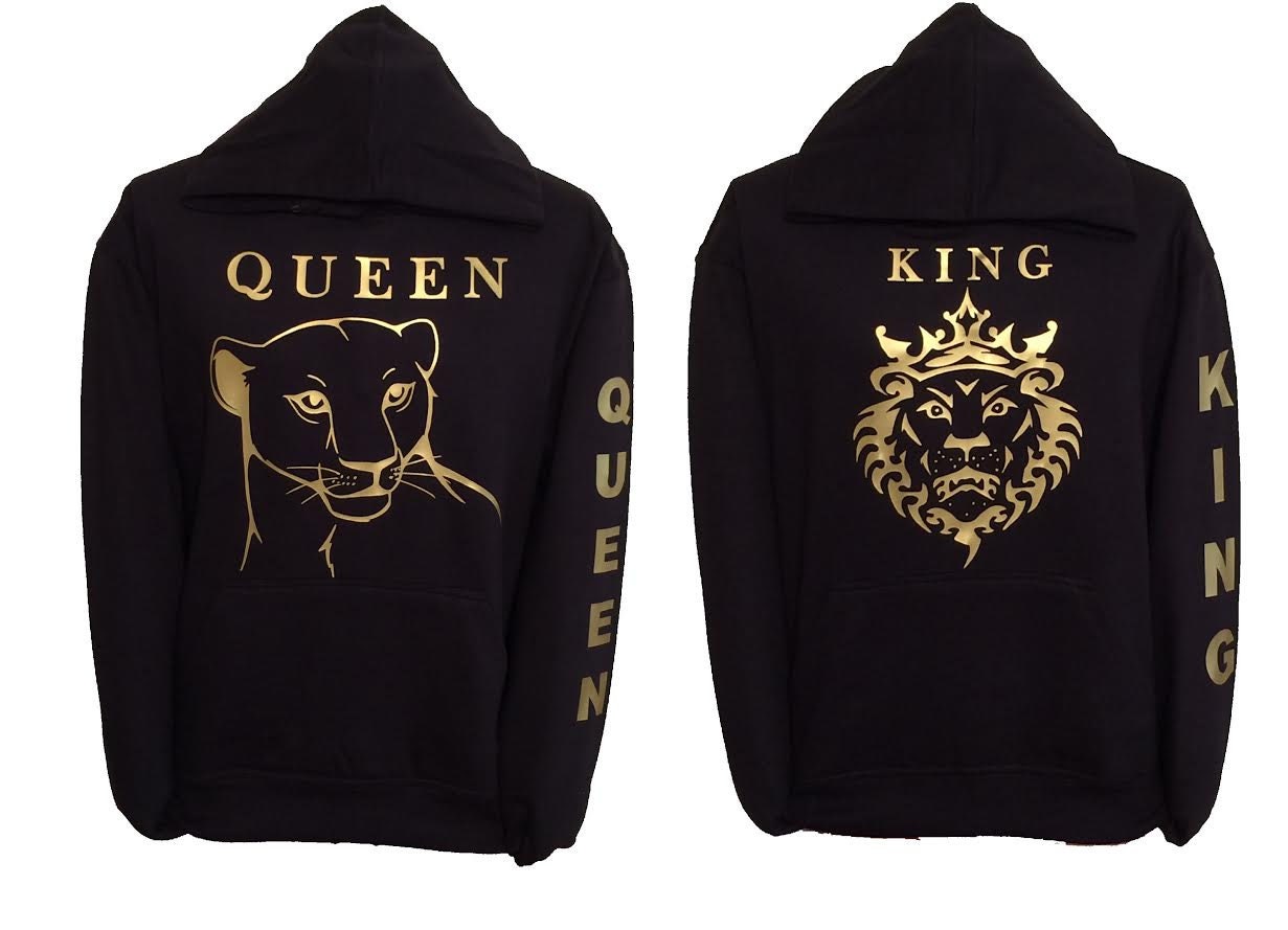 King and queen matching black hoodies gold design hooded | Etsy