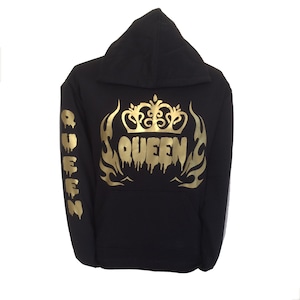 Queen hoodie Black hooded sweatshirt shiny gold design