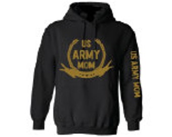 US Army hoodie for a proud mom  US Military  America Army Black hooded sweatshirt shiny gold design hoodie