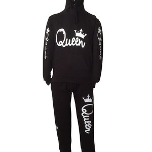 Queen hoodie and sweatpants outfit Black sweatsuit White design the price is for for the outfit