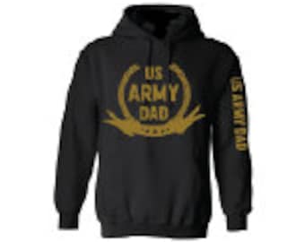 US Army hoodie for a proud dad  US Military  America Army Black hooded sweatshirt shiny gold design hoodie