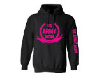 US Army hoodie for a proud mom  US Military  America Army Black hooded sweatshirt pink design hoodie