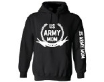 US Army hoodie for a proud mom  US Military  America Army Black hooded sweatshirt White design hoodie