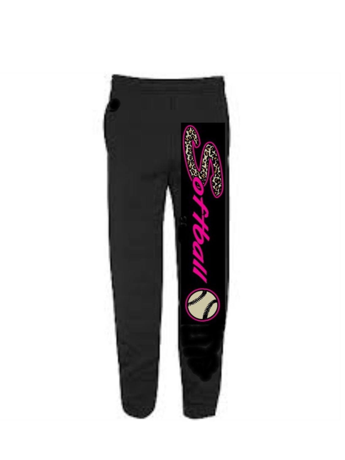 Softball Black Sweatpants Cheetah \u0026 Pink Design Sweatpants