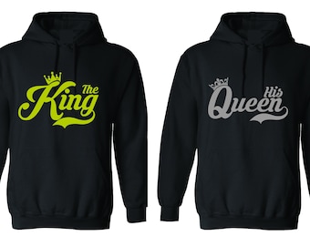 Roi & reine hoodies pour couple or et argent design sweat à capuche