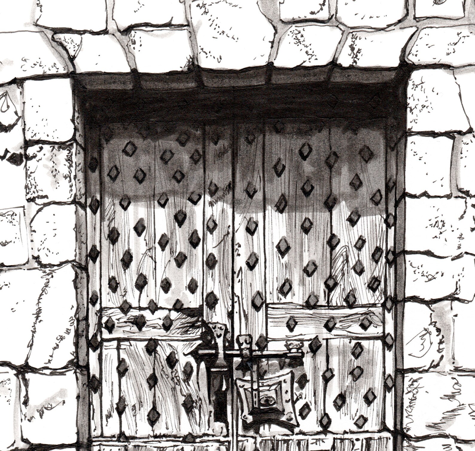 Door Villefranche De Conflent Original Ink Drawing Etsy