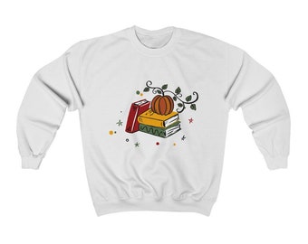 Fall Stack of Books Sweatshirt | Pumpkin on Books | Fall Crewneck | Pumpkin Vines | Fall Crewneck Sweatshirt | Trendy Fall