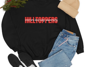 May include: Black sweatshirt with the words "HILLTOPPERS western kentucky university" in red lettering.