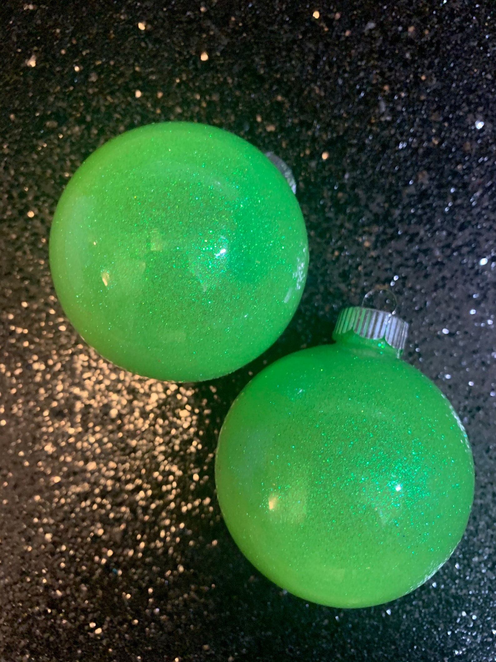 Lime green Glitter Glass Ornament Set of 6 Etsy