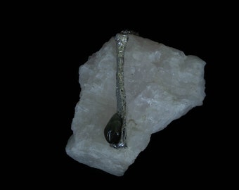 Silver Tin Bone Pendant with Green Quartz-Prasiolite