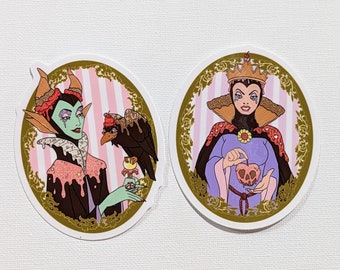 Set of Candy Villainess Waterproof Stickers, Malificent, The Evil Queen, Disney Inspired Fan Art, Collectible Durable Stickers, Bad Girls