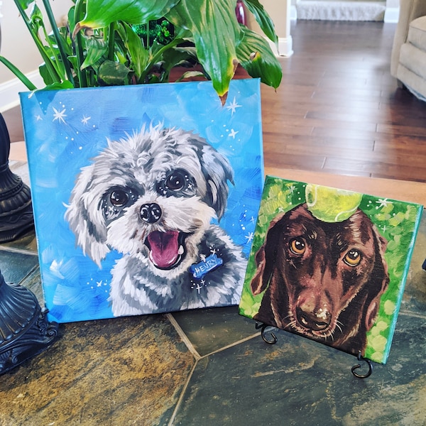 Custom Pet Portrait on Canvas, Animal Acrylic Painting, Pet Art from Photo, Memorial Painting, Dog Mom Gift, Personalized, Pet Parent Gift