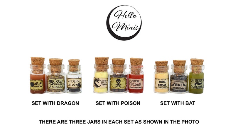 3 or 10 Miniature Potions Mini Potion Elixir Poison Dolls House Halloween Witch Cauldron 1:12 Scale Mini Cork Bottle HelloMinis Hello Minis image 6