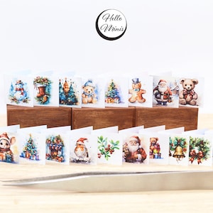 10 belles cartes de Noël miniatures, sapin de Noël, décoration de Noël, cadeaux du père Noël, maison de poupées à l'échelle 1:12