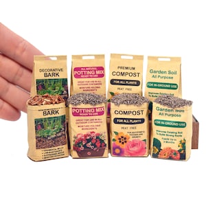 Miniature Potting Mix Compost Bag Bark Soil 1:12 Scale Dolls House Garden Shed Pot Plant Little Snowdrop Shop Hello Minis HelloMinis