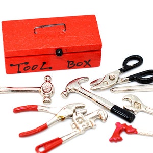Miniature Tool Box With Tools. Mini Tools Set of 8 for Dollhouse