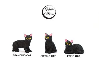 Miniature Black Cats Cauldron Witch Sweets 1:12 Scale Dolls House Cats Halloween Decoration