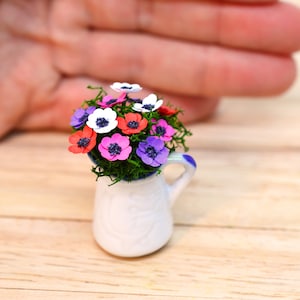 Kit de 12 anémonas en miniatura, flores de anémona a escala 1:12, casa de muñecas, cobertizo de jardín, plantas en maceta, Little Snowdrop Shop