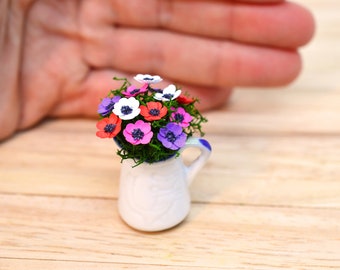 Kit de 12 anémones miniatures fleurs d'anémone échelle 1:12 maison de poupée maison de jardin abri de jardin plantes en pot petite boutique de perce-neige
