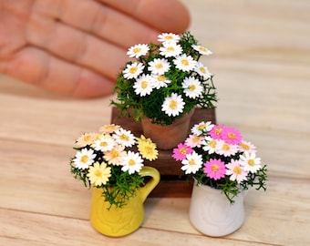 Kit de 12 marguerites miniatures fleurs marguerites à l'échelle 1:12 maison de poupée abri de jardin plantes en pot petite boutique de perce-neige