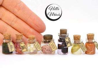 Miniature Vintage Jars Mini Glass Jars Apothecary Dolls House Halloween Witch 1:12 Scale Mini Cork Bottle HelloMinis Hello Minis