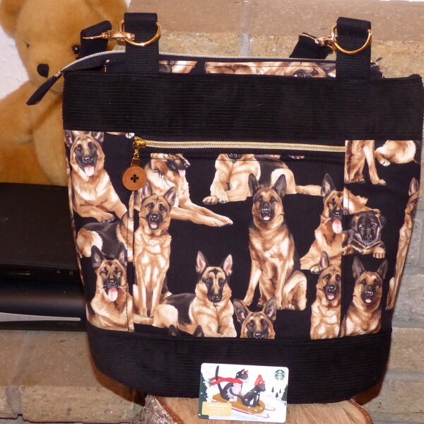 German Shepherd Dog bag, large bag, top zip