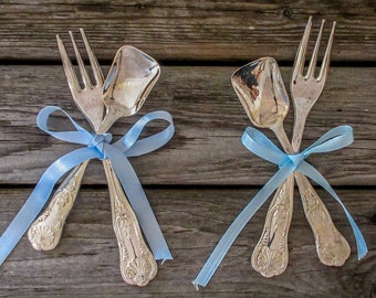Set of Silver Cutlery for Romantic Dinner consisting of 2 Teaspoons and 2 Forks - Vintage Cutlery