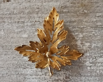 Broche Feuille de Vigne Vintage Ton Doré - Bijoux Fantaisie des Années 70