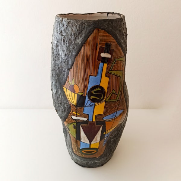 Vase/Grand porte-parapluie de design en céramique émaillée San Marino Fat Lava : Un trésor vintage pour les amateurs d'art_GUS