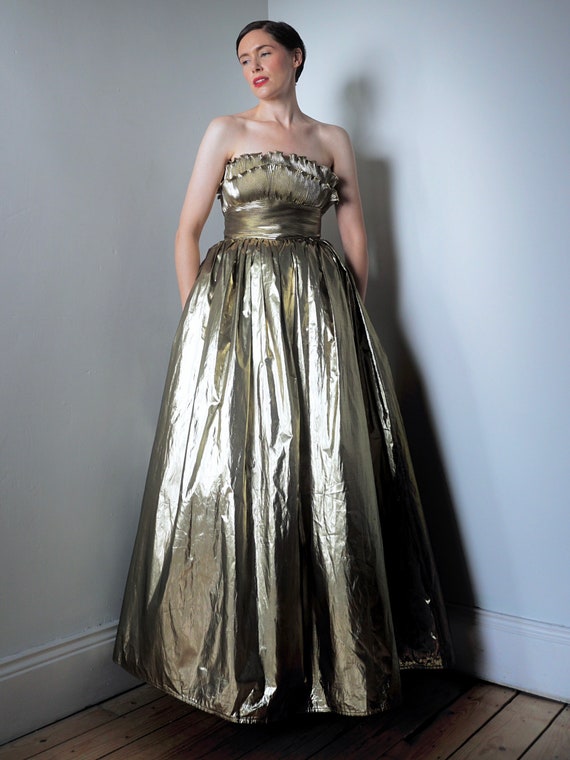 Vintage 1970’s GOLD Gown/ 70’s Frank Usher Dress/… - image 9