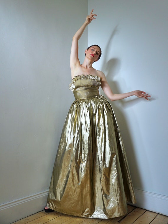 Vintage 1970’s GOLD Gown/ 70’s Frank Usher Dress/… - image 5