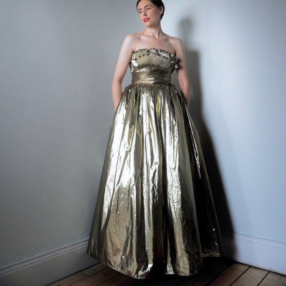 Vintage 1970’s GOLD Gown/ 70’s Frank Usher Dress/… - image 1