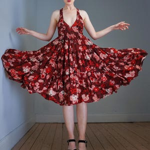 Vintage 1970’s Ossie Clark Dress/ Celia Birtwell print/ Midi dress/ Floral/ Tiered/ plunge/ London/ Designer/ Rare/ Sundress/ Boho/ Weddin