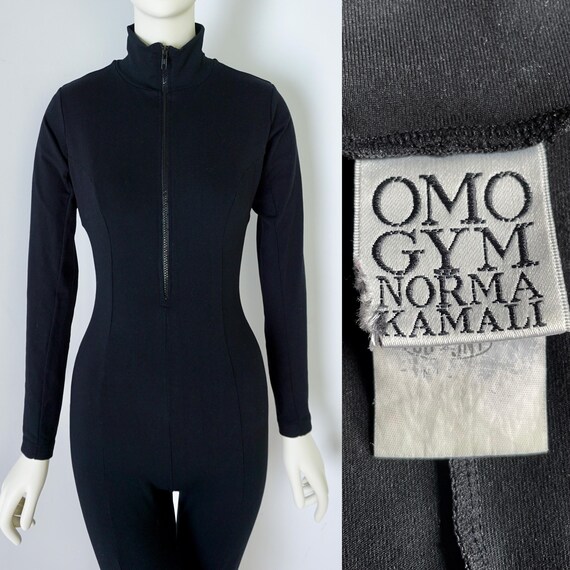 Norma Kamali, Vintage 1990s OMO GYM Norma Kamali Black Catsuit Sportswear Jumpsuit Overalls All-in-one Stretch New York Jersey Designer