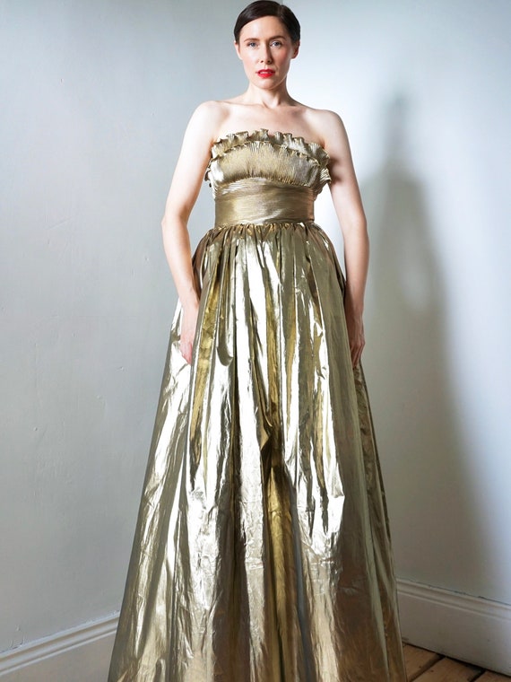 Vintage 1970’s GOLD Gown/ 70’s Frank Usher Dress/… - image 3