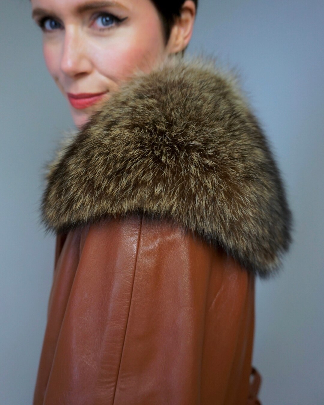 1970s Bonnie Cashin Navy Blue Overcoat with Tan Trim