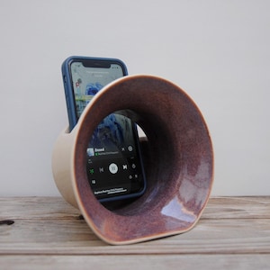 Ceramic speaker. Wheel thrown, white clay with purple glaze