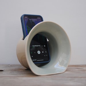 Ceramic speaker. Wheel thrown, white clay with light blue glaze