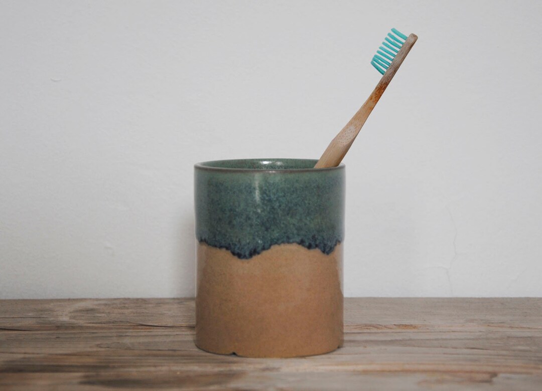 Toothbrush Holder With Drainage Holes. Drippy Blue Glaze. Etsy