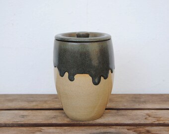 Jar with drippy black/blue glaze