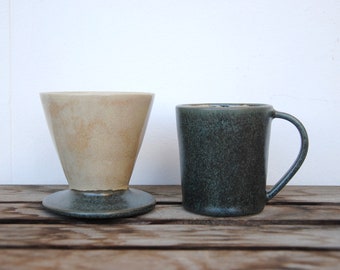 Pour-over set in dark blue glaze