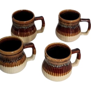 Set of 4 Vintage Drip Glaze 8 oz. Stoneware Mugs