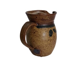 1987 Tokheim Stoneware Wheel-Thrown 6&quot; Lidded Cream Pitcher!