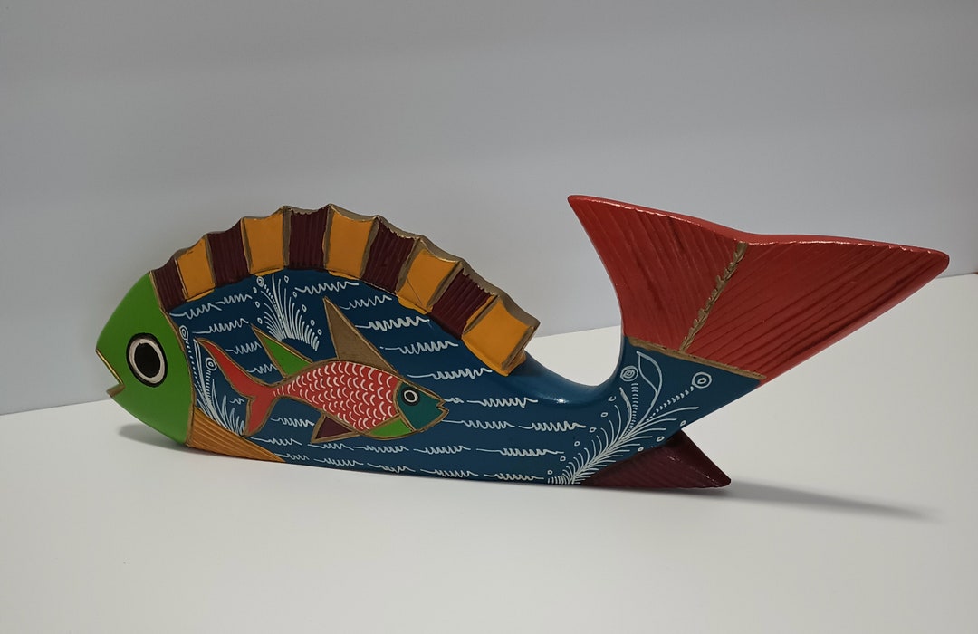 Vintage Folk Art Wooden Fish Etsy