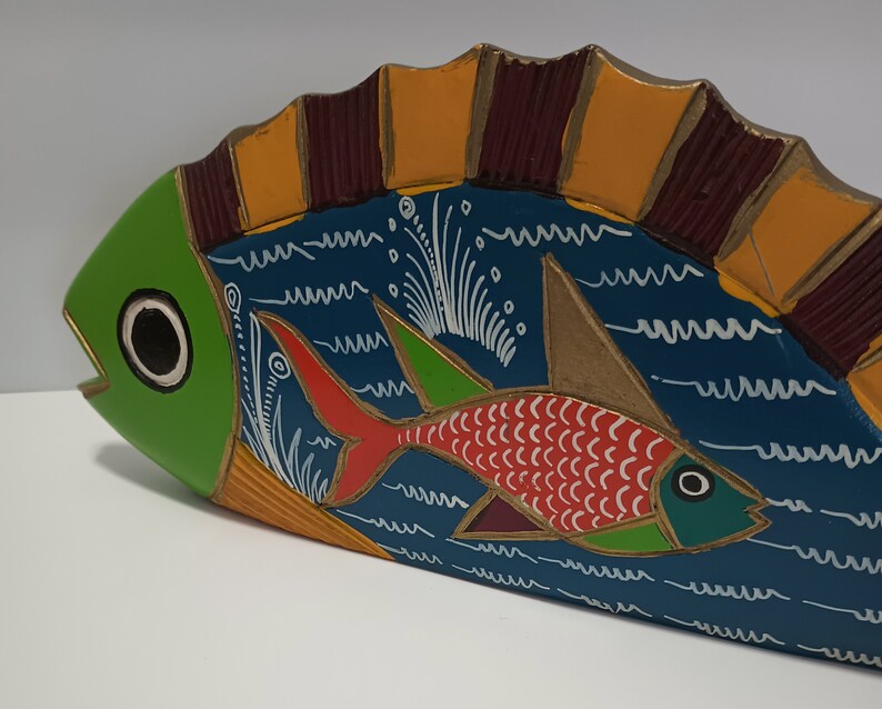 Vintage Folk Art Wooden Fish Etsy