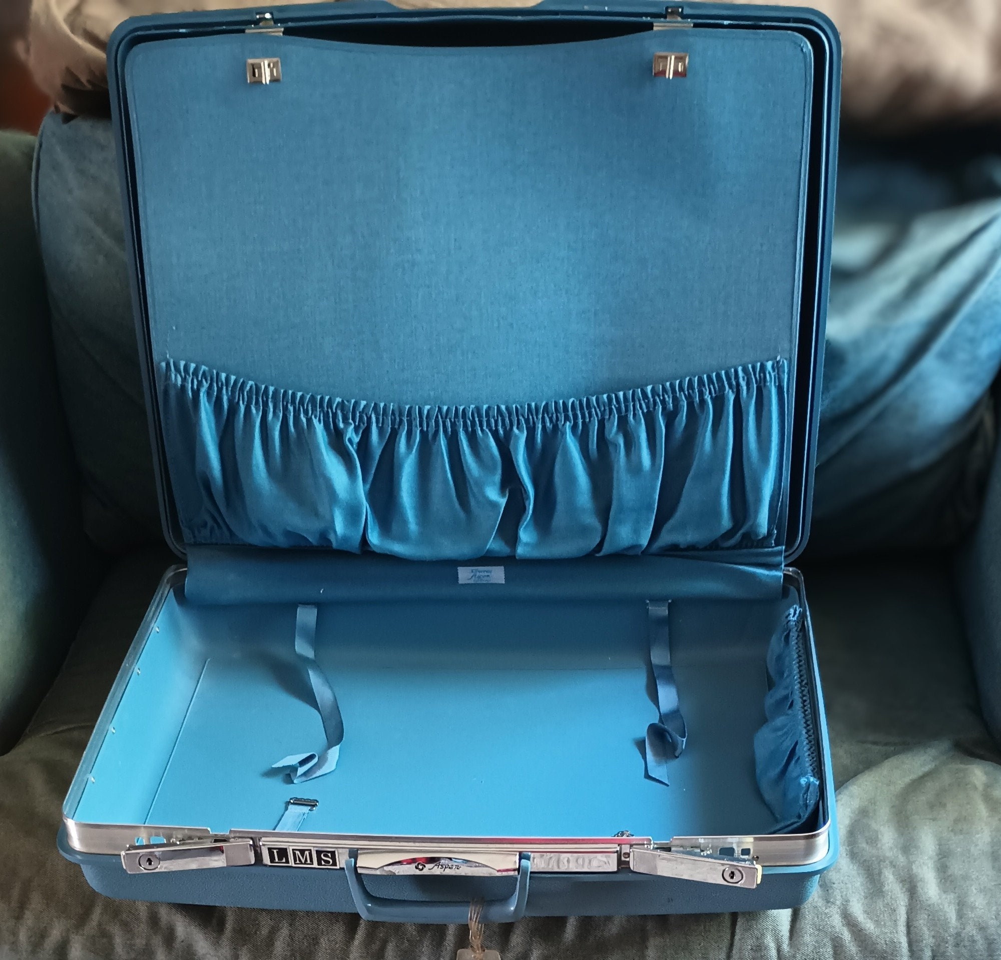Vintage Group of Three Samsonite Tweed Luggage Blue Robin's Egg Travel -  Ruby Lane