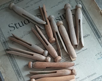 12 Vintage Wooden Peg Clothespins!