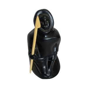 Vintage Eskimo with Sword ~ Handcrafted Pearlite Black Heavy Resin Figurine!