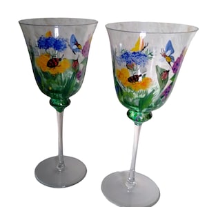 Vintage Hand Painted Stemmed Wine Glasses!